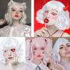 MISS WIG Women Fashion Short Wavy Wig with Bangs Synthetic Fiber Pure White Wavy Wig Cosplay Halloween Party Wear