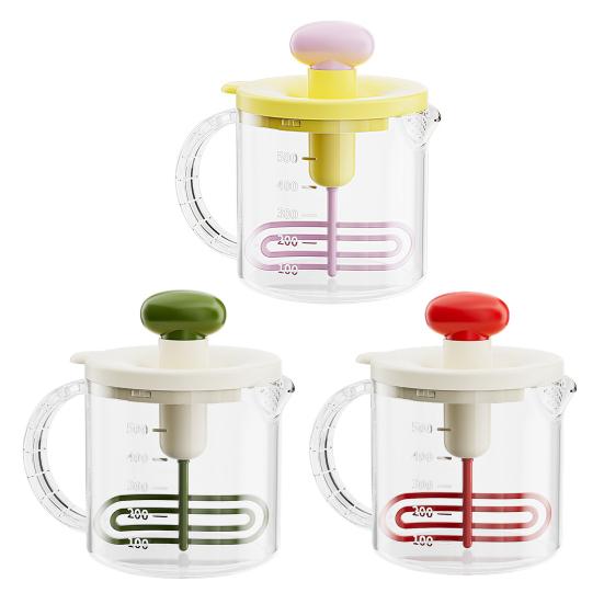 Press Egg Beater, Manual Push Down Mixer for Baking, 500ml Measuring Cup with Whisk, Multifunctional Stirrer for Pancake Milk