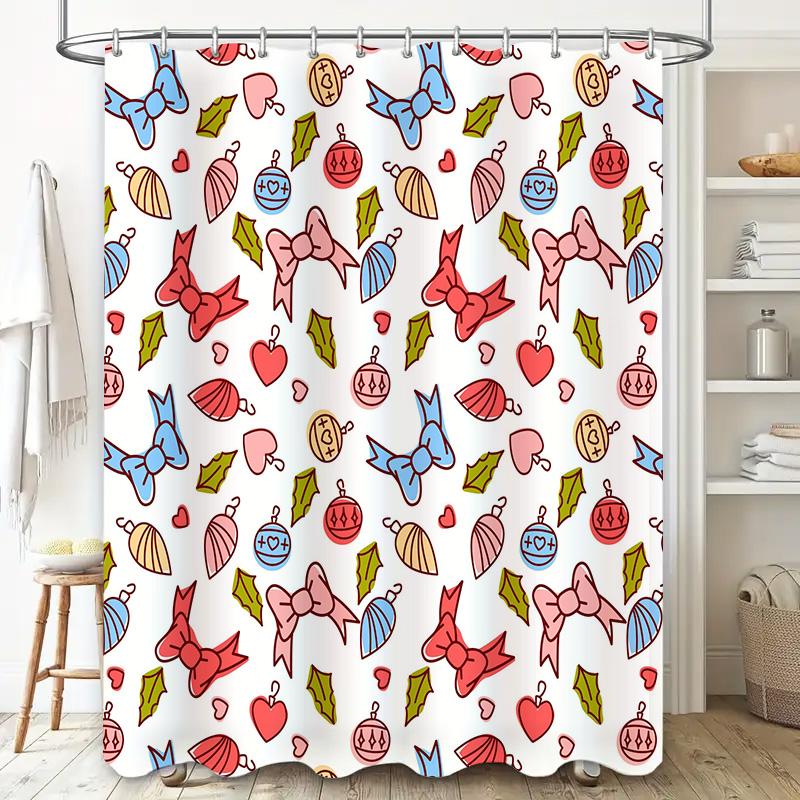 Bathroom Decor Shower Curtain with Christmas Ornaments Design for Winter Holiday Decorations Home Decoration