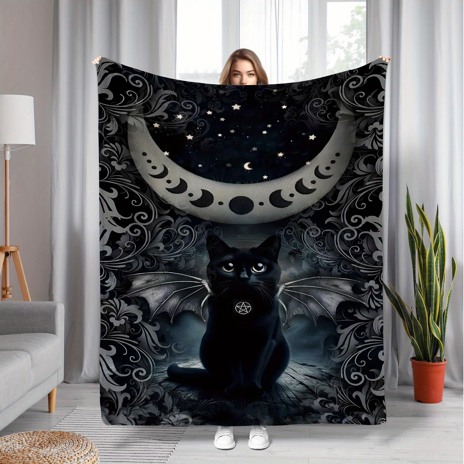 

Moonlight Black Cat Theme Pattern Flannel printed blanket suitable for all seasons suitable for living room office sofa travel 75x90cm