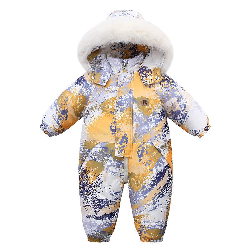 Winter Kid's Hooded Lightweight Baby Girls Boys Snowsuit Ski Fur Lining Jumpsuit Children's Outwear