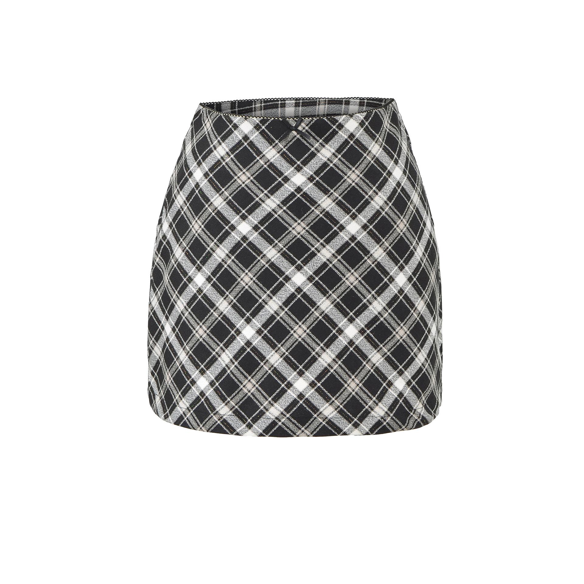 Women s Plaid A-Line Skirt with Lace Waistband - Versatile and Slimming for Spring/Autumn Large