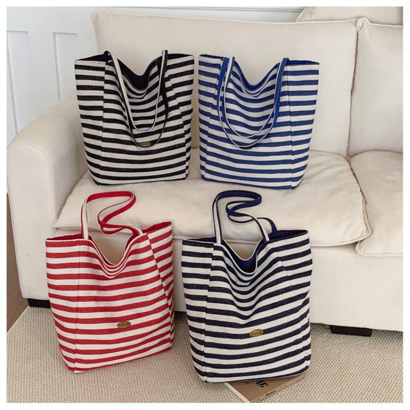 Striped canvas bag lazy wind large capacity tote bag new dual-purpose shoulder bag casual versatile bucket bag