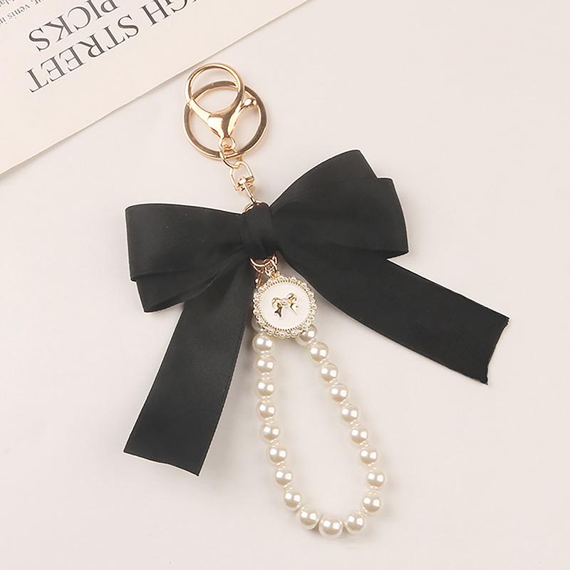 Large Bow Key Ring Pearl Keychain Car Pendant Creative Colorful Ribbon Fabric Knot Key Chain Accessories