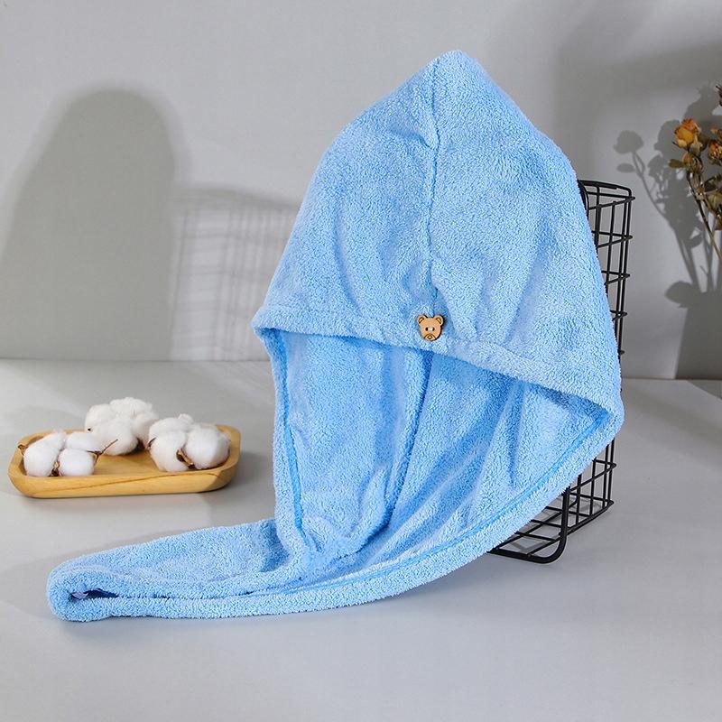 Hair Drying Towel Head Cap Bear Clip Microfiber Pink