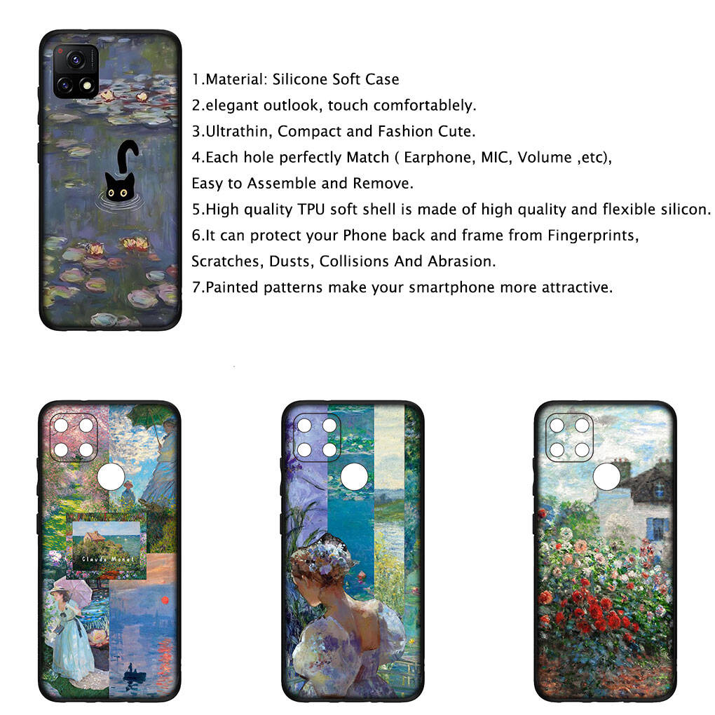 Cover for iPhone 17 16 15 Xiaomi Poco Redmi Note 14 13 12 11 Pro Max Samsung Galaxy S25 S24 OPPO Huawei Claude Monet Waterlily Cat Pattern Phone Case