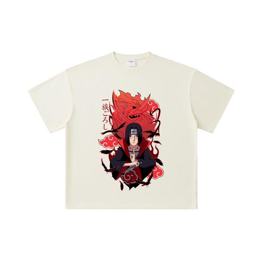 260 GSM Double Yarn 32 Count 100% Cotton Naruto V12 Itachi Print Unisex Heavy Cotton T Shirt