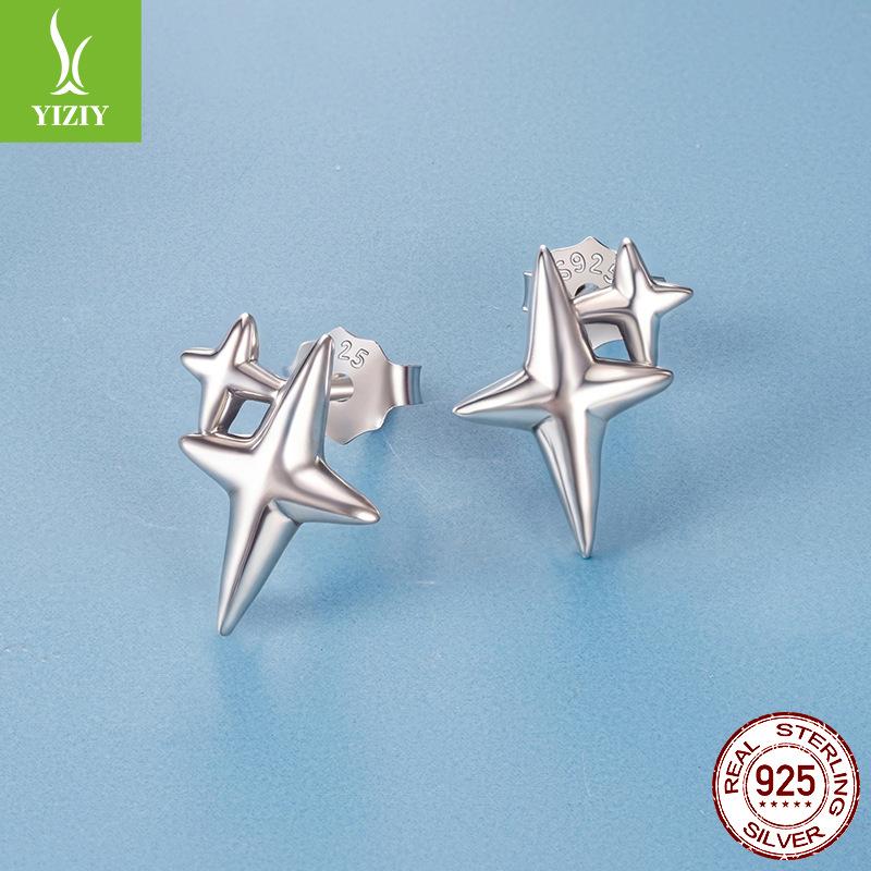 Simple Starlight S925 Sterling Silver Stud Earrings For Men And Women With Cold Wind Star Stud Earrings
