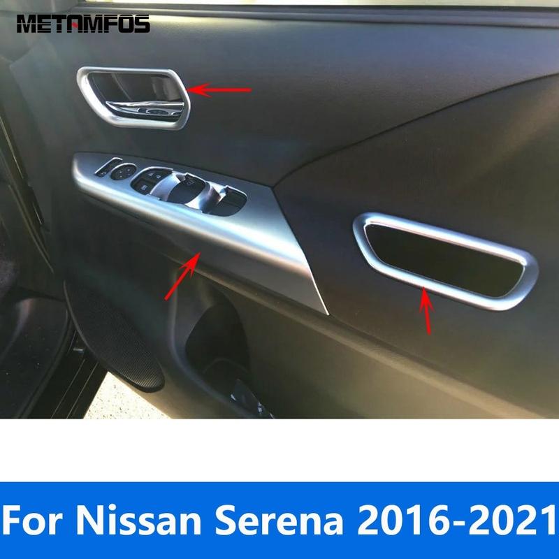 For Nissan Serena 2016-  Matte Window Lift Switch Panel Cover Trim ide Door Handle Bowl Trim Interior Accessories