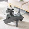 Multi-Color MDF and Glass Round Coffee Table: Creative Cross Gray Support Legs, Simple and Fashionable, 79cm Diameter, 0.8cm Thick Tempered Glass.