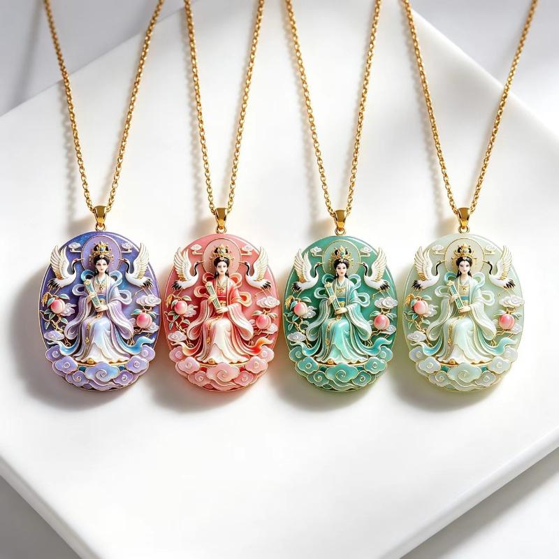 Ethnic Auspicious Gourd Statue Imitation Jade Pendant Necklace Vintage Jewelry For Women Traditional Outfit Accessory Gift