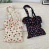22 Spring and Summer New Chiffon Ruffle Edge Shoulder Bag Cute Cherry Canvas Bag Large Capacity Portable Tote Bag