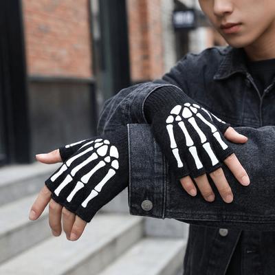 Polyester Skeleton Print Gloves Black Fluorescent Bone Printed Mittens Halloween
