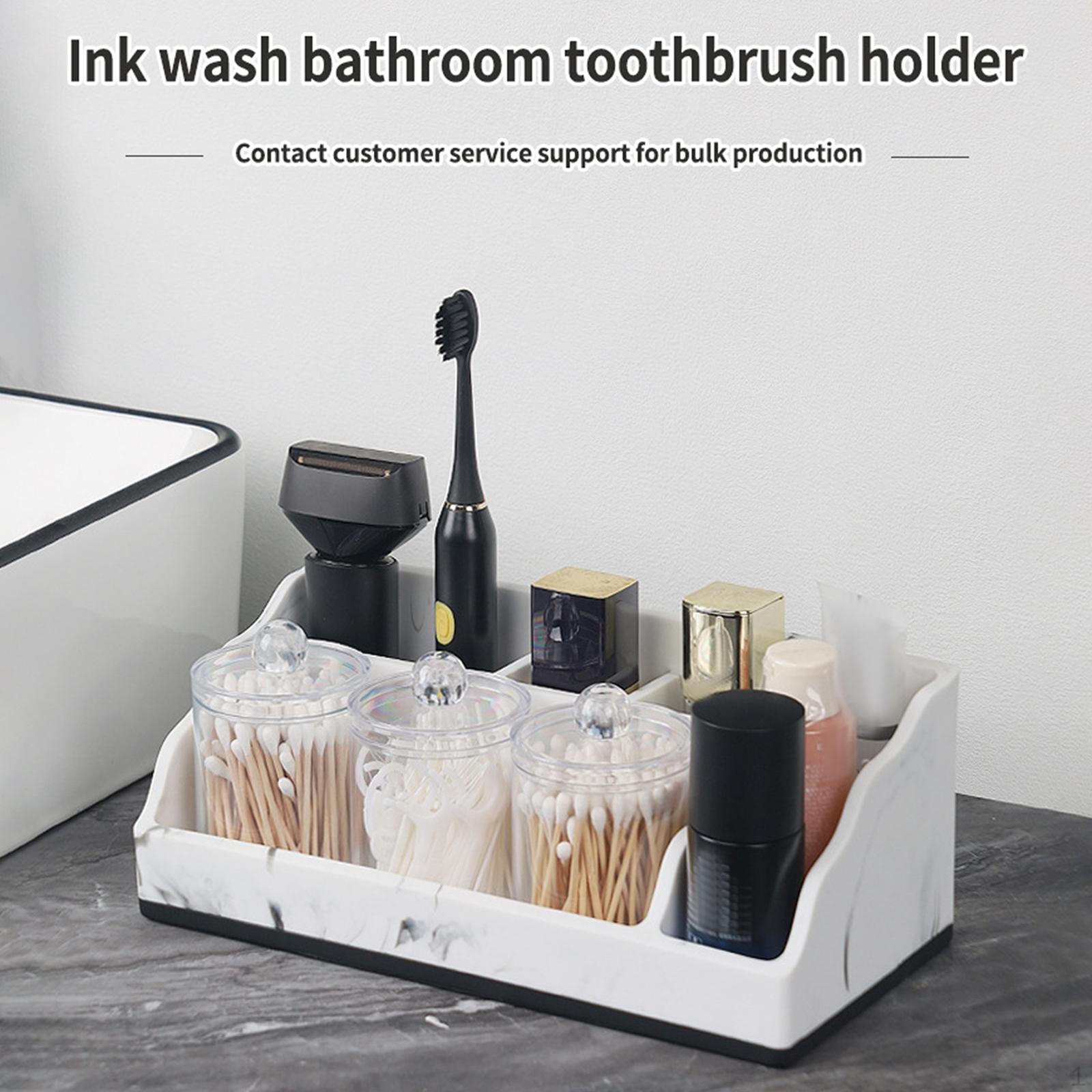 Bathroom Counter Organizer Toothbrush Holder Durability Home Use 5 Compartments Resin with 3 Qtip