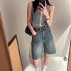 Women's High Waist Denim Bermuda Shorts Wide Leg Straight A Line Vintage Washed Summer Jean Shorts