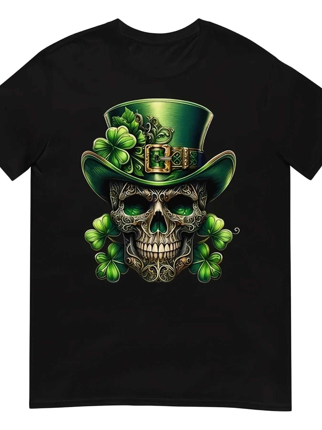 Mexican Culture T-Shirt - Day of the Dead & St Patrick s Lucky Shamrock Sugar Skull Graphic Tee, Comfortable Cotton Casual S разноцветный