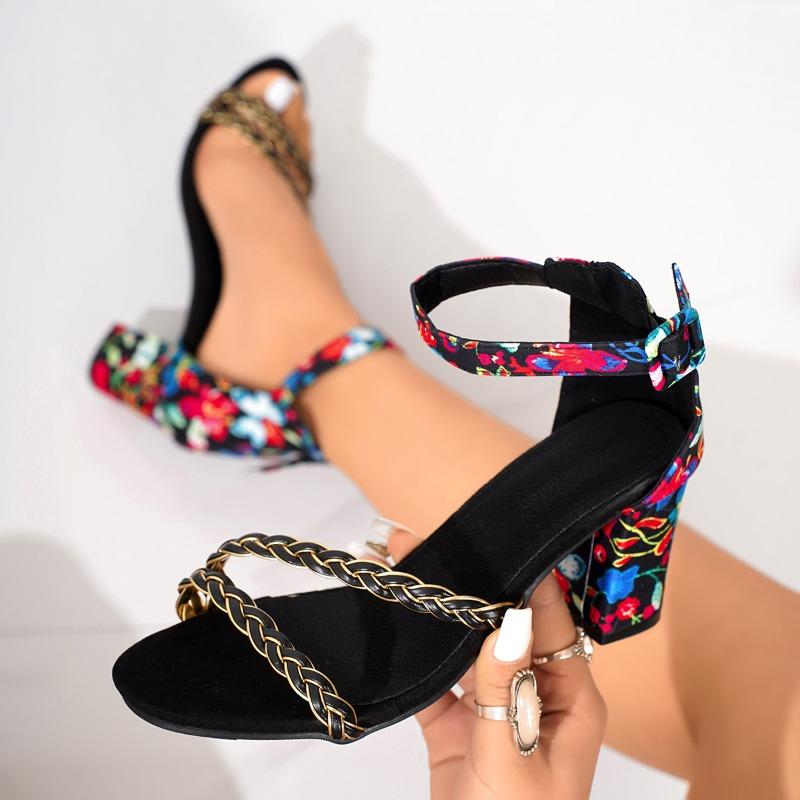 Fashion Ladies Shoes 2025 Hot Sale Open Toe Women's Sandals Fashion Printing Office and Career Summer New Plus Size Heeled Sandals