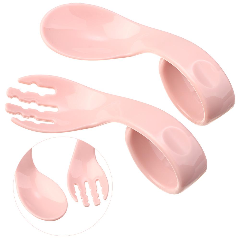 Training Solid Color Portable Tableware Sets Baby Infant Training Twist Fork Spoon Suit 2Pcs/Set