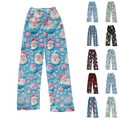 Damenmode Lässige Hose mit Weihnachtsdruck Plüsch Freizeithose