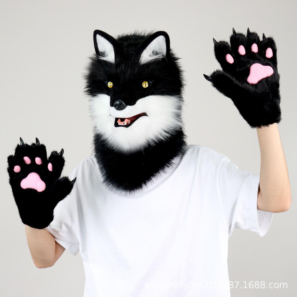 Halloween Canine Big Bad Wolf Beast Head Hood and Claw Suit Cos Costume Role Play
