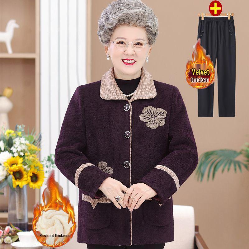 Grandma's Plus Velvet Winter Wool Coat - Thick Mink Velvet for Middle-Aged & Elderly Women