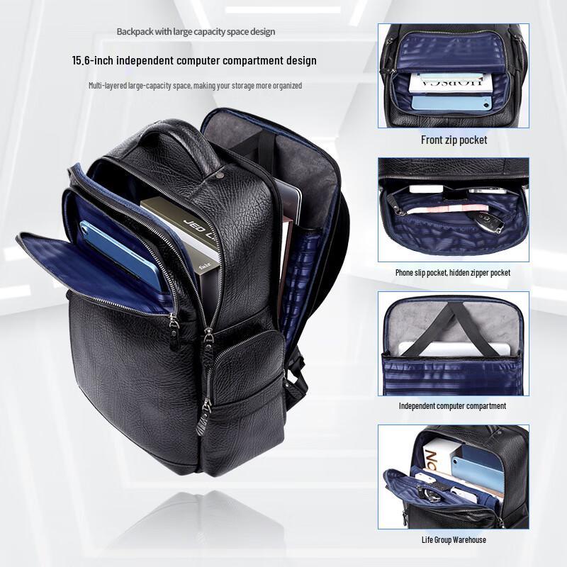 SCHWARZETIENNE Men's Premium Leather Business Laptop Backpack