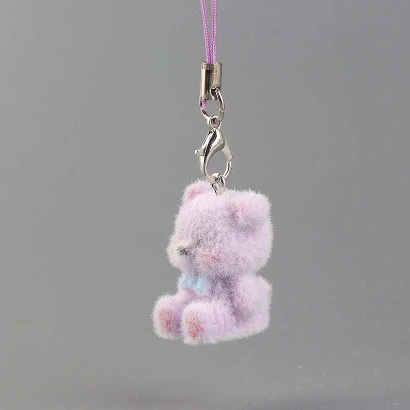 Cute Flocked 3D Resin Bear Keychain Sweet Creative Student Phone Chain Pendant Bag Accessory Phone Strap Gift