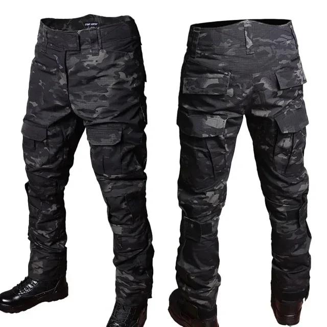 Černé Camo Tréninkové Sety s 1/4 Zipem Bojové Topy Taktické Obleky Turistické Kalhoty Pánské Odolné Košile Více Kapsami Odolné proti Opotřebení
