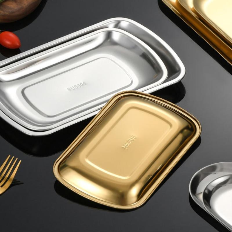 Stainless Steel Square Plate Serving Tray Easy Clean Snack Food Holder for Home Restaurant Coffee Shop