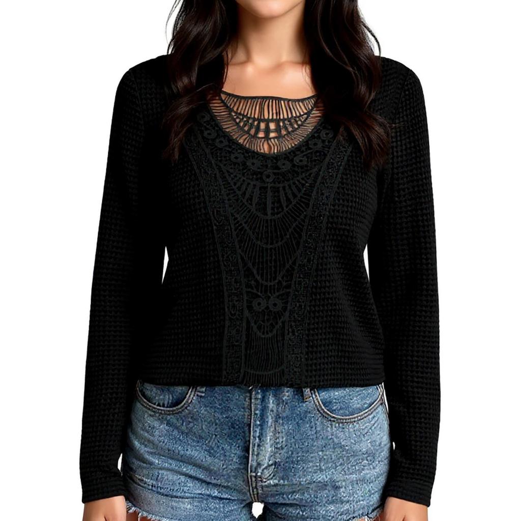 Women's T-Shirt Vintage Floral Print Round Neck Loose Long Sleeve Mid-Length Thumb Leak Top