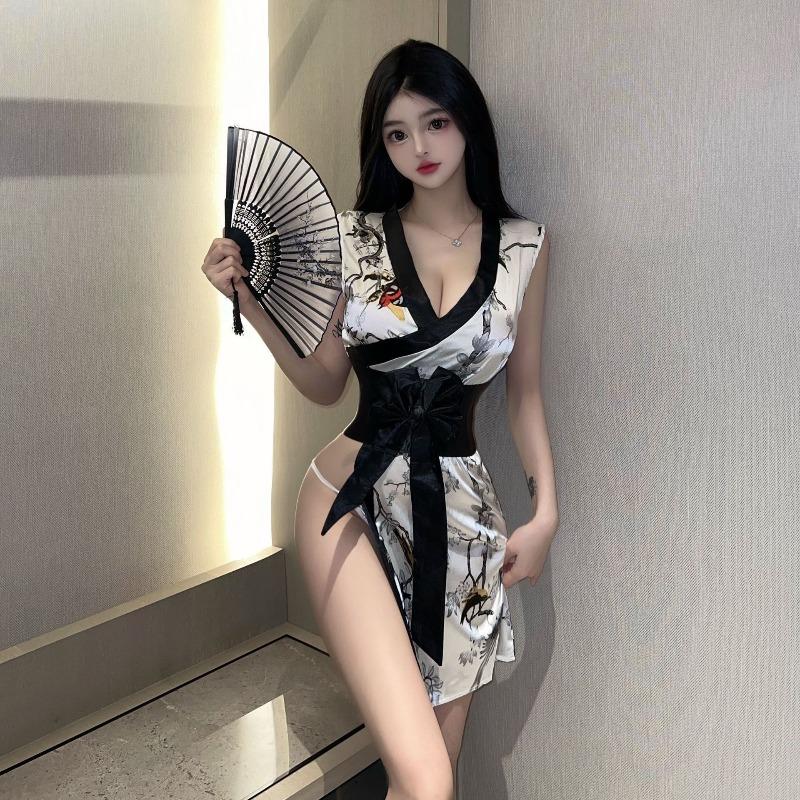 Sex underwear pure desire sexy black sleeveless cheongsam sex pajamas hollow slim slim bag sexy pajamas women