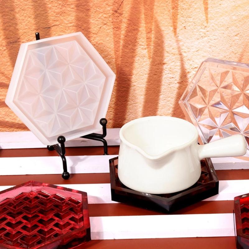 Gemeotric Hexagon Coaster Mold Resin Silicone Molds Diy Crystal Glues Storage Tray Mold for Making Fruit Storage Plate