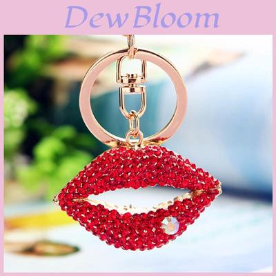 Chaveiro de Metal Vermelho com Lábios de Strass Deslumbrante Adorável Moderno Porta-Chaves de Carro