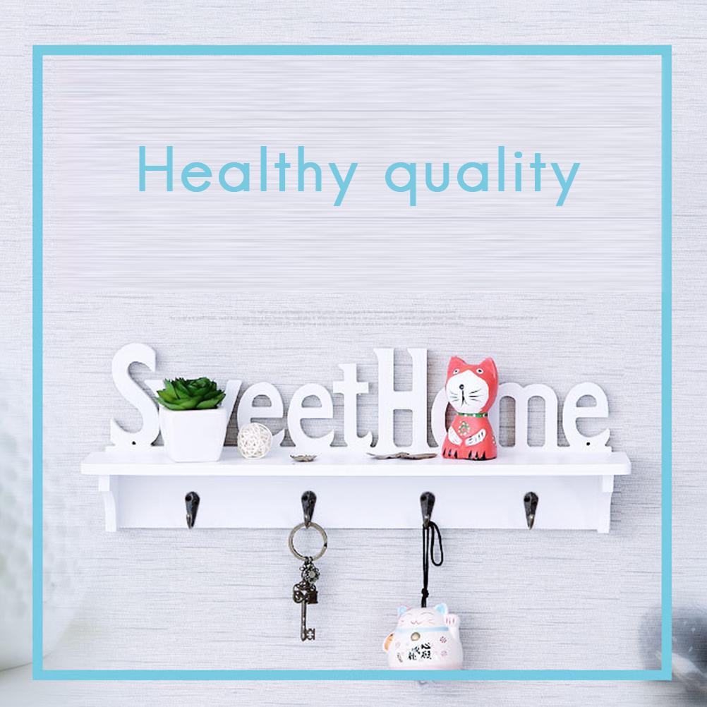 Sweet Home Holz Wandmontierter Kleiderhaken Wandhaken mit Ablage Tastatur und Vier Haken Heimdeko