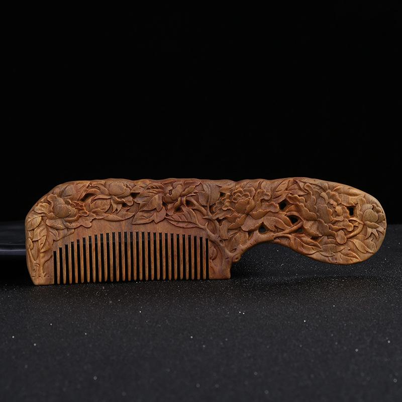 Pieptene Meier din lemn de santal verde - pieptene de masaj din lemn de santal sculptat pe ambele fețe