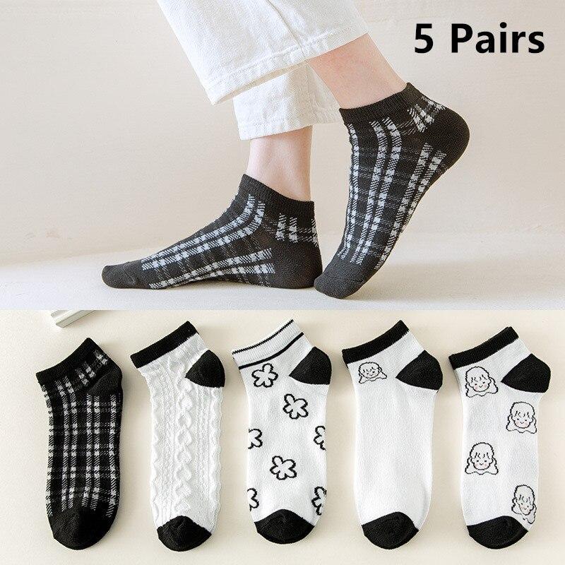 5 Paar Frühling Sommer Dünne Mode Damen Socken Cartoon Kuh Harajuku Kawaii Niedliches Mädchen Glücklich Lustig Bootssocken