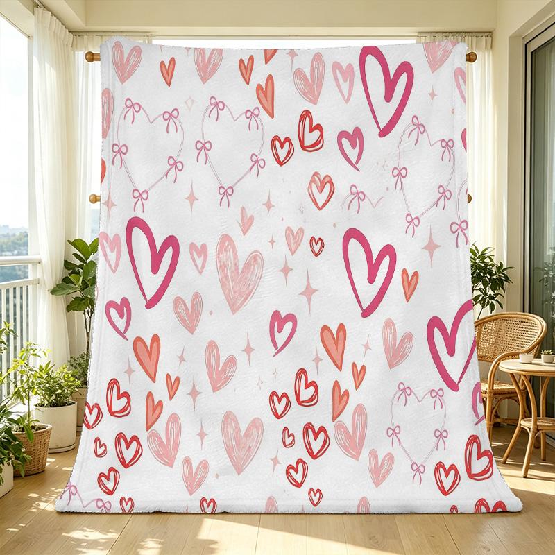 Soft Flannel Fleece Throw Blanket No Shed Heart Collection, Cozy Warm Home Blanket for Binge-Watching, Valentines Day Gift