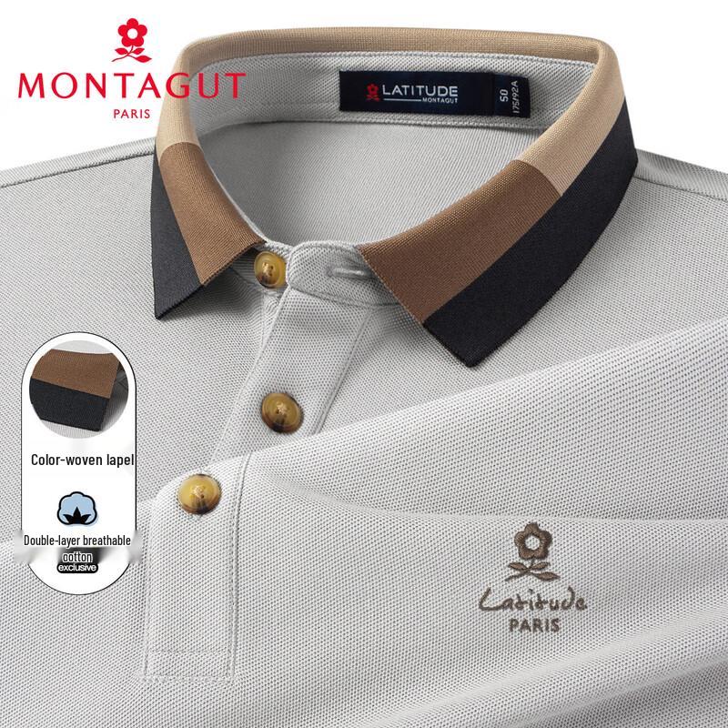 MONTAGUT Pánské prodyšné bavlněné polo triko s dlouhým rukávem a výšivkou z dvojitého piké