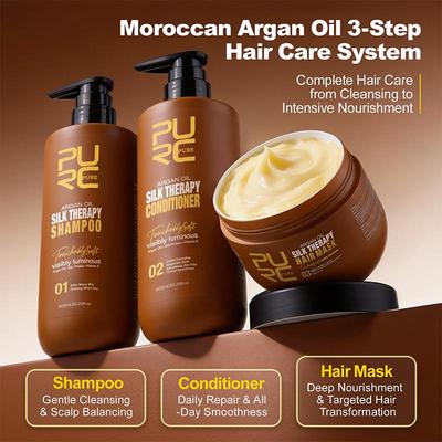 Moroccan Argan Oil Silk Therapy Smoothing Repairing Shampoo Conditioner And Repair Hair Mask Set For Hair Scalp Treatment