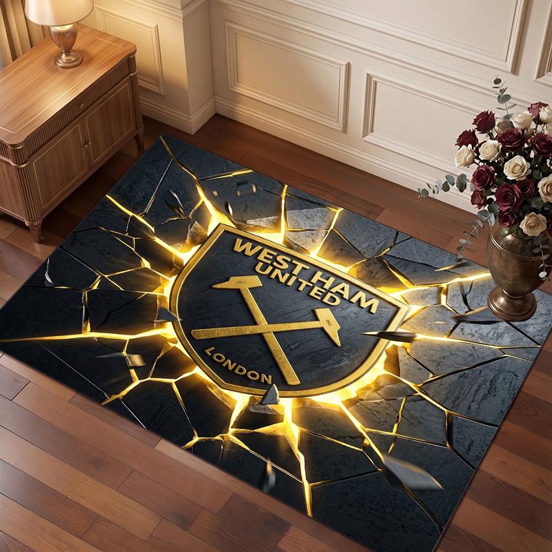West Ham United Football Print Crystal Velvet Rug, Comfortable Water Absorbent Non Slip Indoor Floor Carpet
