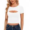 2026 Women's European & American Casual Round Neck Solid Color Cropped Short Sleeve T-shirt