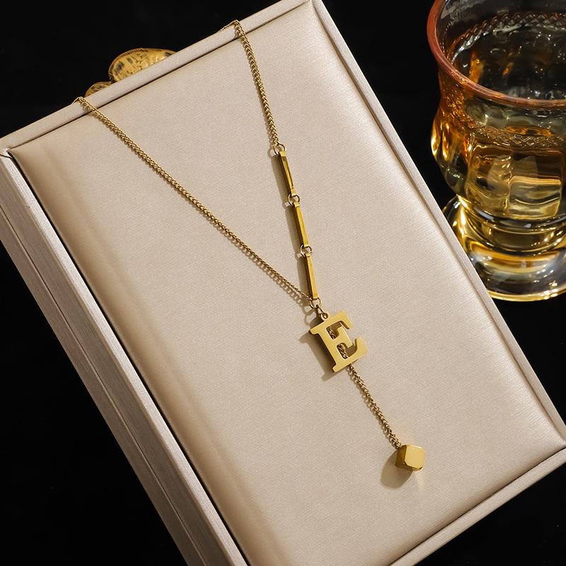 High-End Women's English Letter Necklace - 2026 Clavicle Chain with 26 Niche Tassel Pendants In Titanium Steel