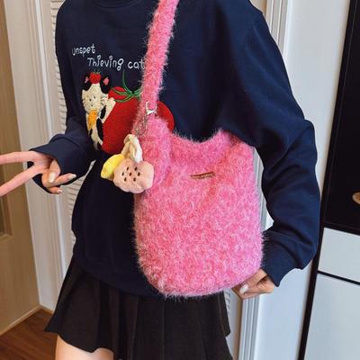 Dámská plyšová taška přes rameno s velkou kapacitou Podzim/Zima 2025 - Módní crossbody tote s originálním designem