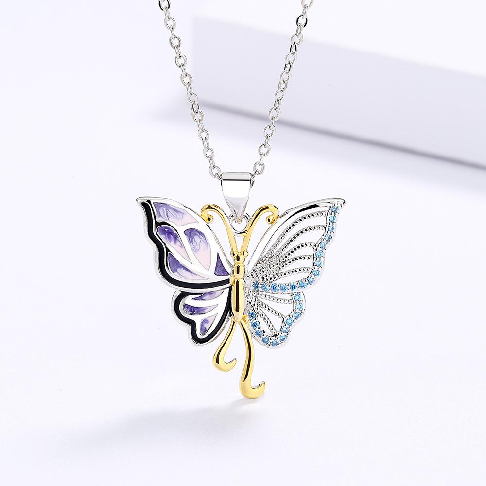 925  Retro Palace Gold Oil Painting Butterfly Epoxy Ring Necklace Set Ladies Exquisite Bow Jewelry Party Birthday Gift