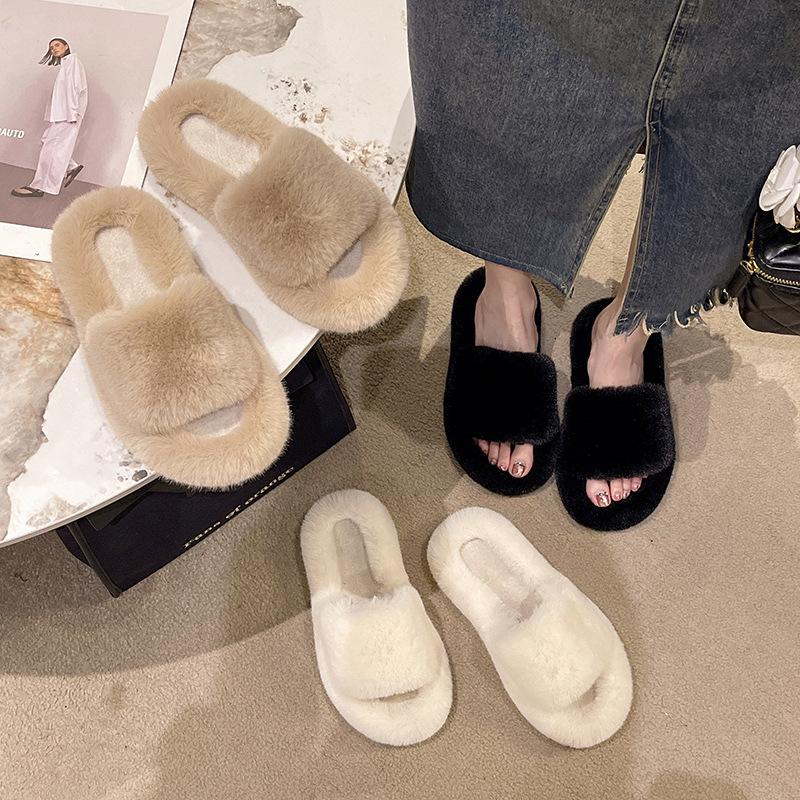 Mao Mao slippers women wear in autumn and winter Internet celebrities popular fashion thick bottom heightening home plush cotton slippers ins tide