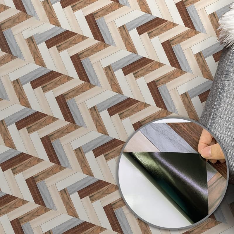 Wood Grain Peel and Stick Vinly Floor Wall Sticker, Non-Slip Tiles Transfer Sticker Roll for Floor Wall, Herringbone, 7.87x118inch