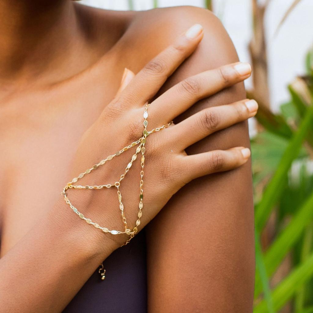 Chaîne Métallique Perle Imitation Plage, Chaîne Dorsale, Bracelet de Doigt Strass Tendance et Simple pour Femmes