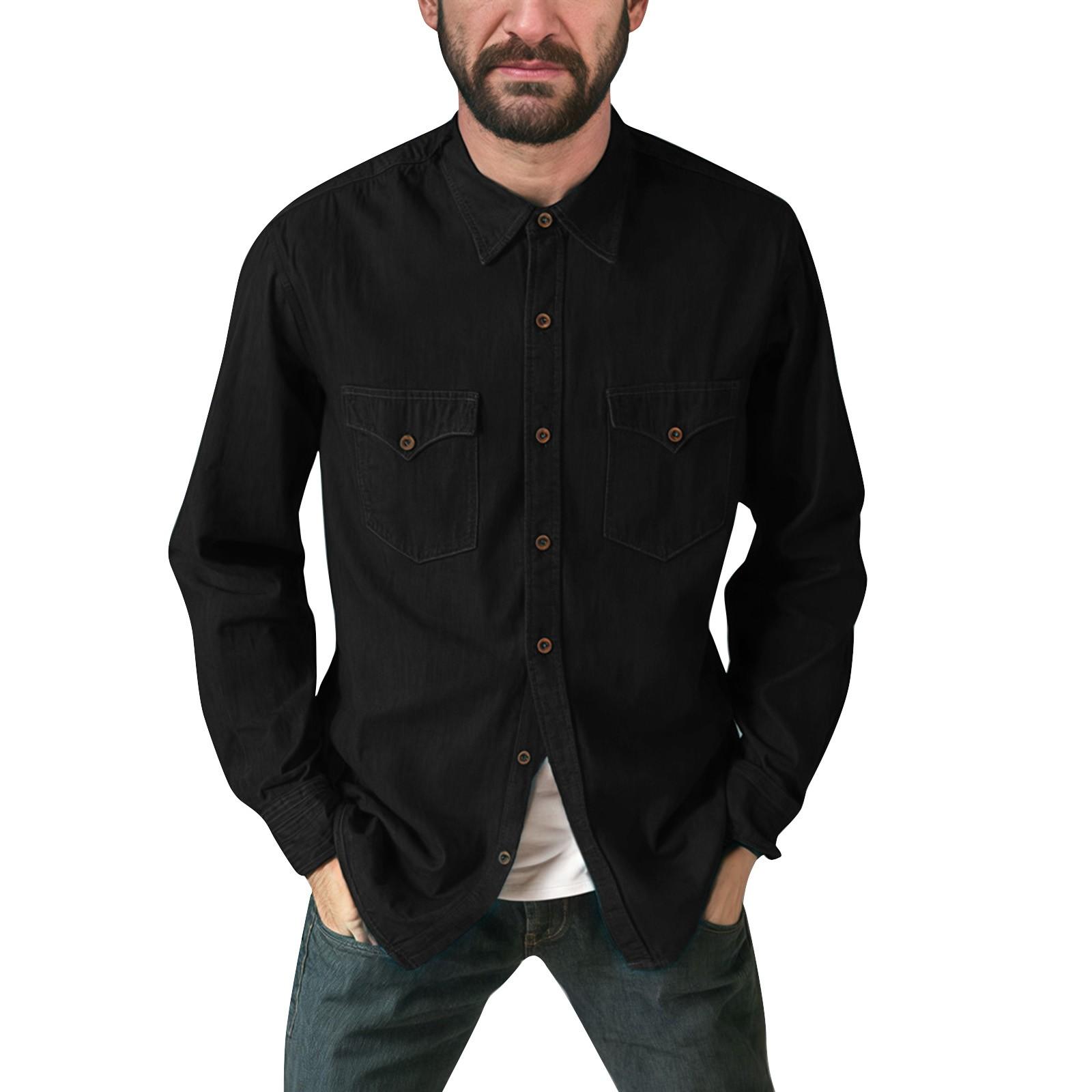 

Мужская летняя однотонная рубашка с лацканами и длинными рукавами, мужская повседневная модная рубашка с длинными рукавами XL чёрный