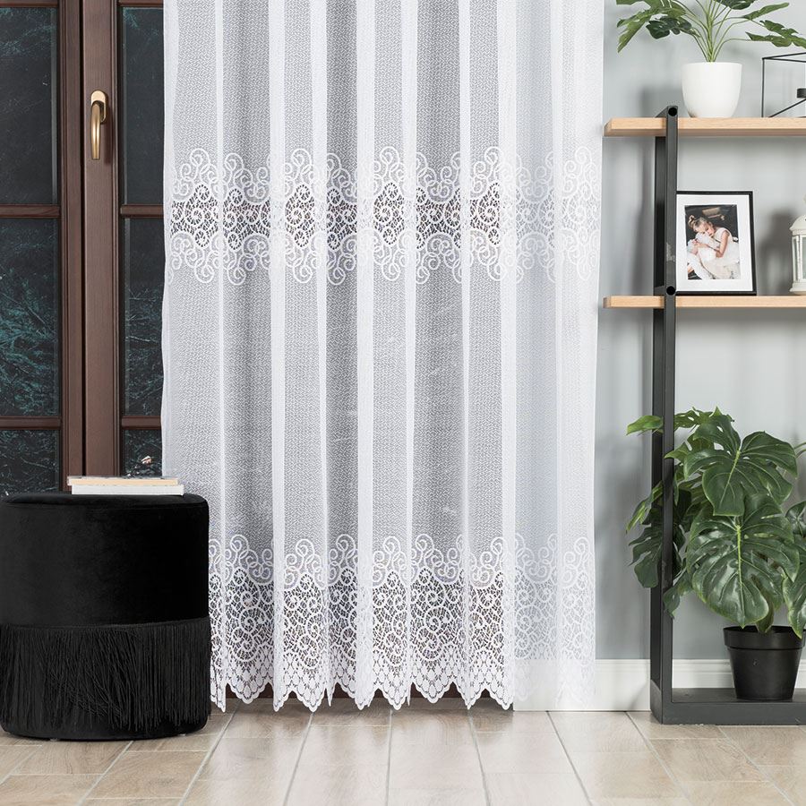 VIOLETTA - Ready-made jacquard curtain with a straight hem - 200x250 cm - white