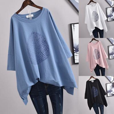 Women T-shirt O Neck Leaf Print Short Sleeve T-shirt Irregular Hem Loose Blouse Top For Summer